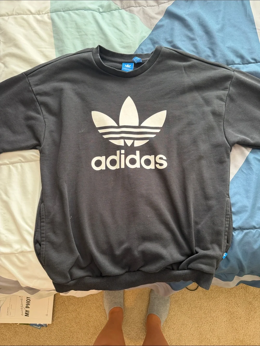 adidas Black Crewneck Sweatshirt with White Trefoil Logo